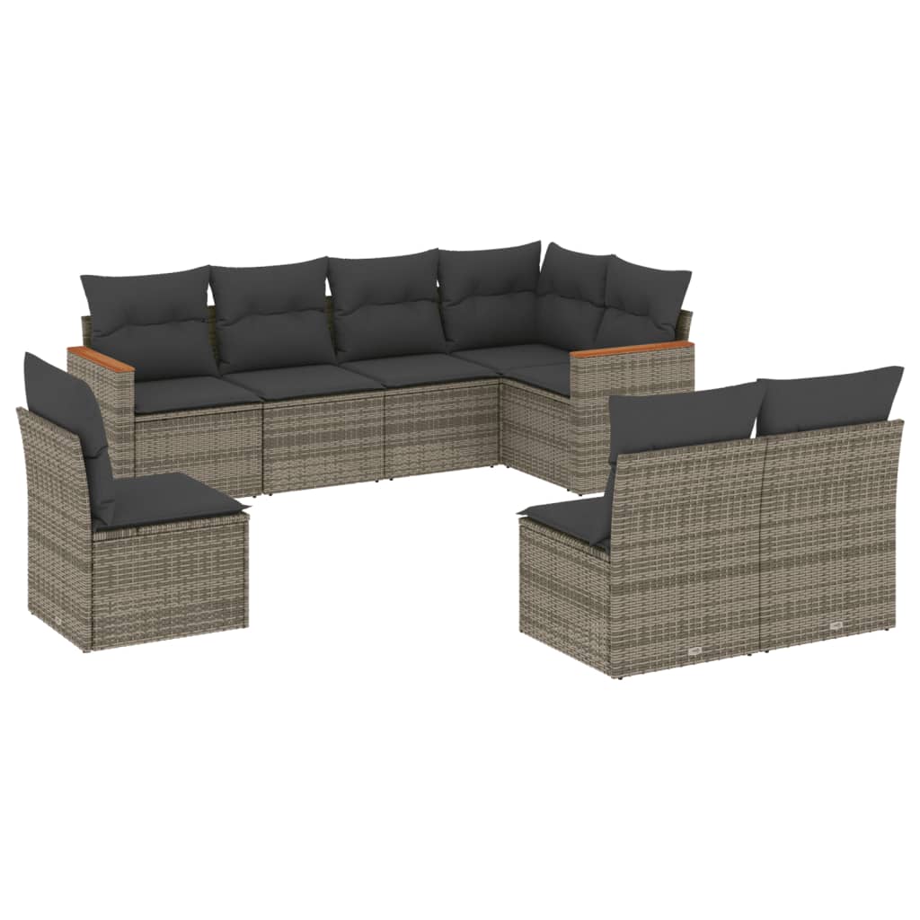 8-tlg. Garten-Sofagarnitur mit Kissen Grau Poly Rattan - Pazzar.ch