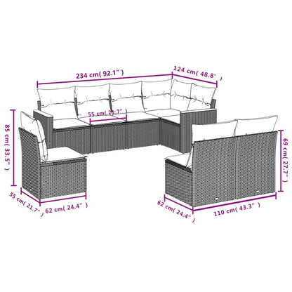8-tlg. Garten-Sofagarnitur mit Kissen Grau Poly Rattan - Pazzar.ch