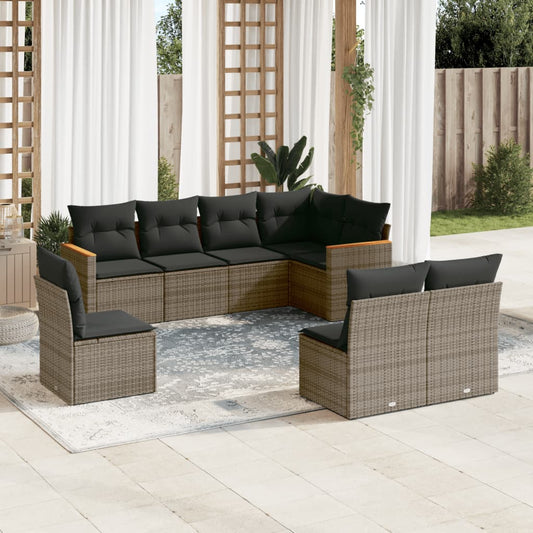 8-tlg. Garten-Sofagarnitur mit Kissen Grau Poly Rattan - Pazzar.ch