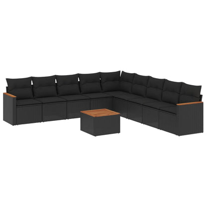 10-tlg. Garten-Sofagarnitur mit Kissen Schwarz Poly Rattan - Pazzar.ch