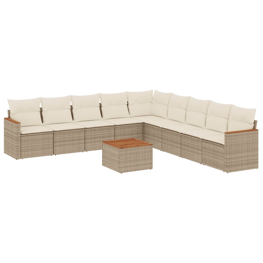 10-tlg. Garten-Sofagarnitur mit Kissen Beige Poly Rattan - Pazzar.ch