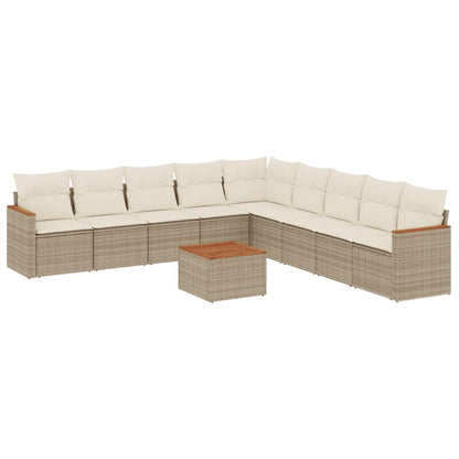 10-tlg. Garten-Sofagarnitur mit Kissen Beige Poly Rattan - Pazzar.ch