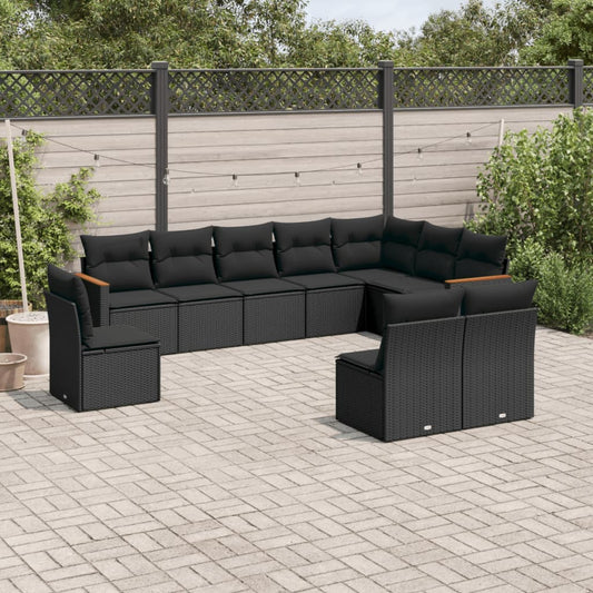 10-tlg. Garten-Sofagarnitur mit Kissen Schwarz Poly Rattan - Pazzar.ch