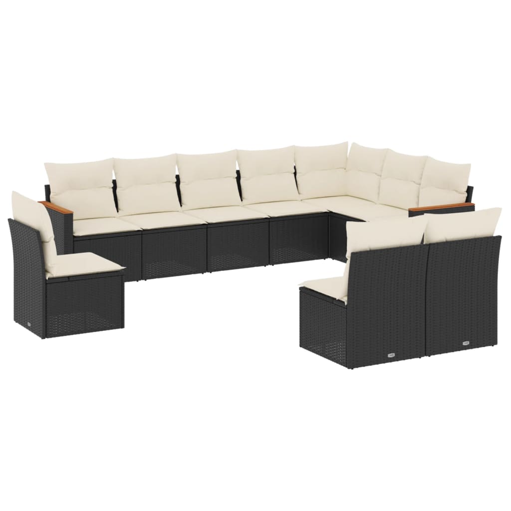 10-tlg. Garten-Sofagarnitur mit Kissen Schwarz Poly Rattan - Pazzar.ch