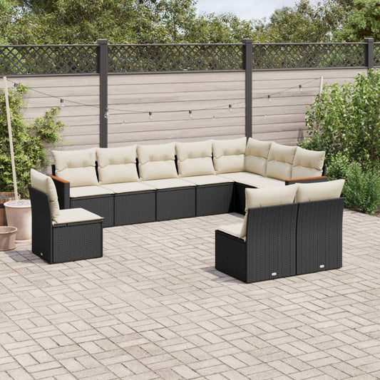 10-tlg. Garten-Sofagarnitur mit Kissen Schwarz Poly Rattan - Pazzar.ch