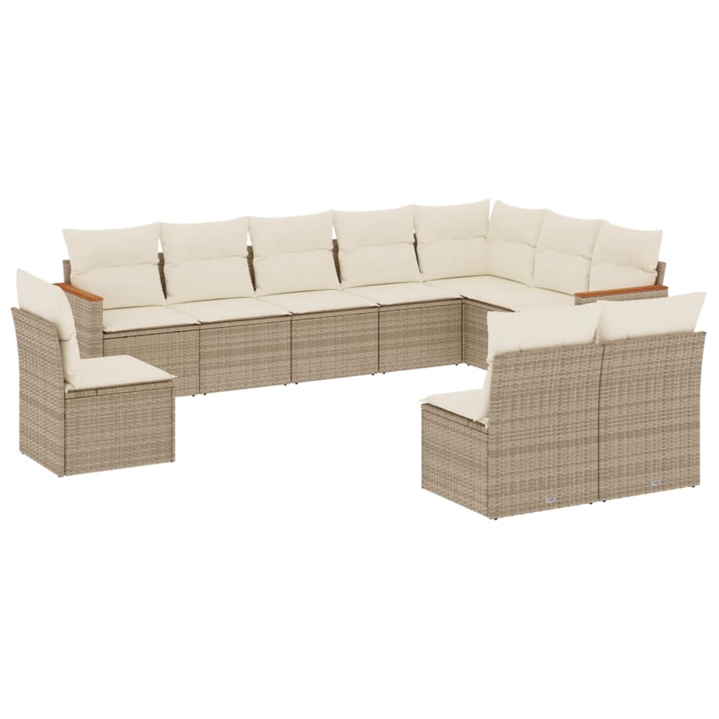 10-tlg. Garten-Sofagarnitur mit Kissen Beige Poly Rattan - Pazzar.ch