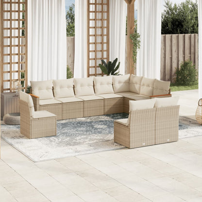 10-tlg. Garten-Sofagarnitur mit Kissen Beige Poly Rattan - Pazzar.ch