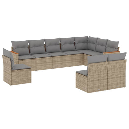 10-tlg. Garten-Sofagarnitur mit Kissen Beige Poly Rattan - Pazzar.ch