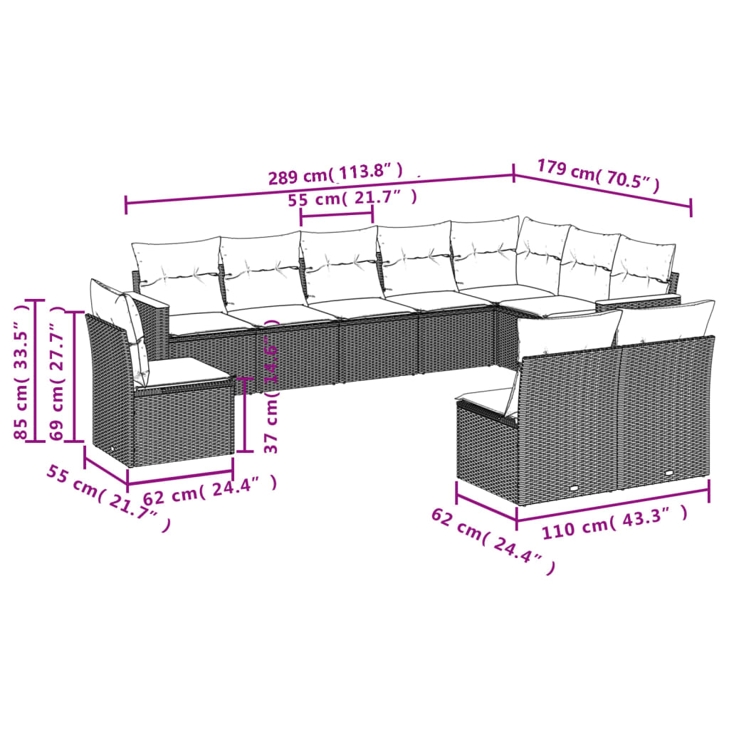 10-tlg. Garten-Sofagarnitur mit Kissen Beige Poly Rattan - Pazzar.ch