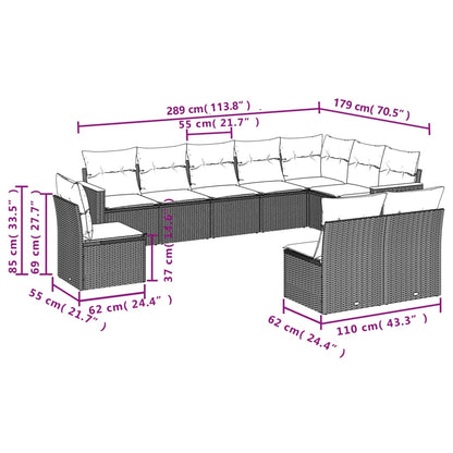 10-tlg. Garten-Sofagarnitur mit Kissen Grau Poly Rattan - Pazzar.ch