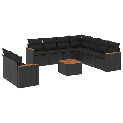 10-tlg. Garten-Sofagarnitur mit Kissen Schwarz Poly Rattan - Pazzar.ch