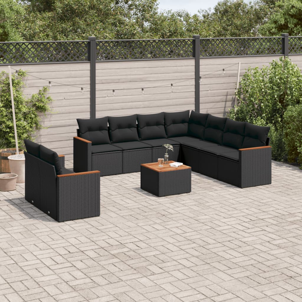 10-tlg. Garten-Sofagarnitur mit Kissen Schwarz Poly Rattan - Pazzar.ch