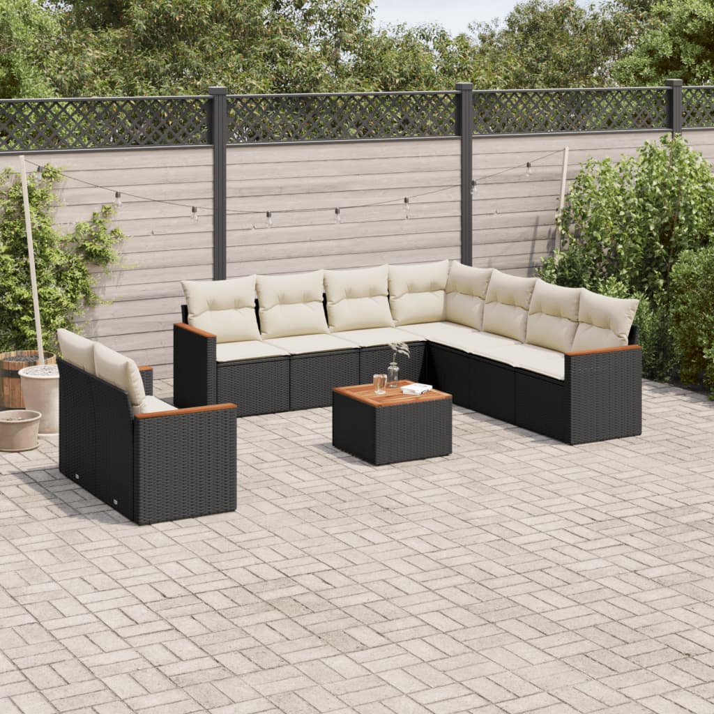 10-tlg. Garten-Sofagarnitur mit Kissen Schwarz Poly Rattan - Pazzar.ch