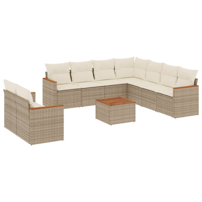 10-tlg. Garten-Sofagarnitur mit Kissen Beige Poly Rattan - Pazzar.ch