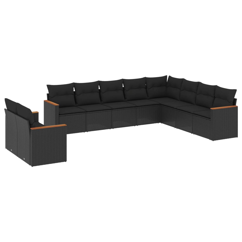 10-tlg. Garten-Sofagarnitur mit Kissen Schwarz Poly Rattan - Pazzar.ch