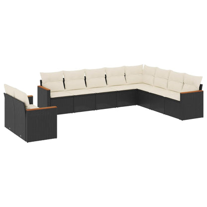 10-tlg. Garten-Sofagarnitur mit Kissen Schwarz Poly Rattan - Pazzar.ch