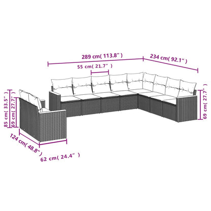 10-tlg. Garten-Sofagarnitur mit Kissen Schwarz Poly Rattan - Pazzar.ch