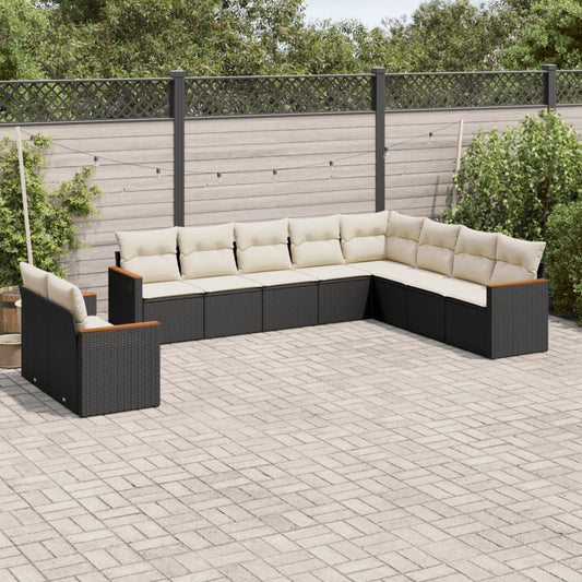 10-tlg. Garten-Sofagarnitur mit Kissen Schwarz Poly Rattan - Pazzar.ch