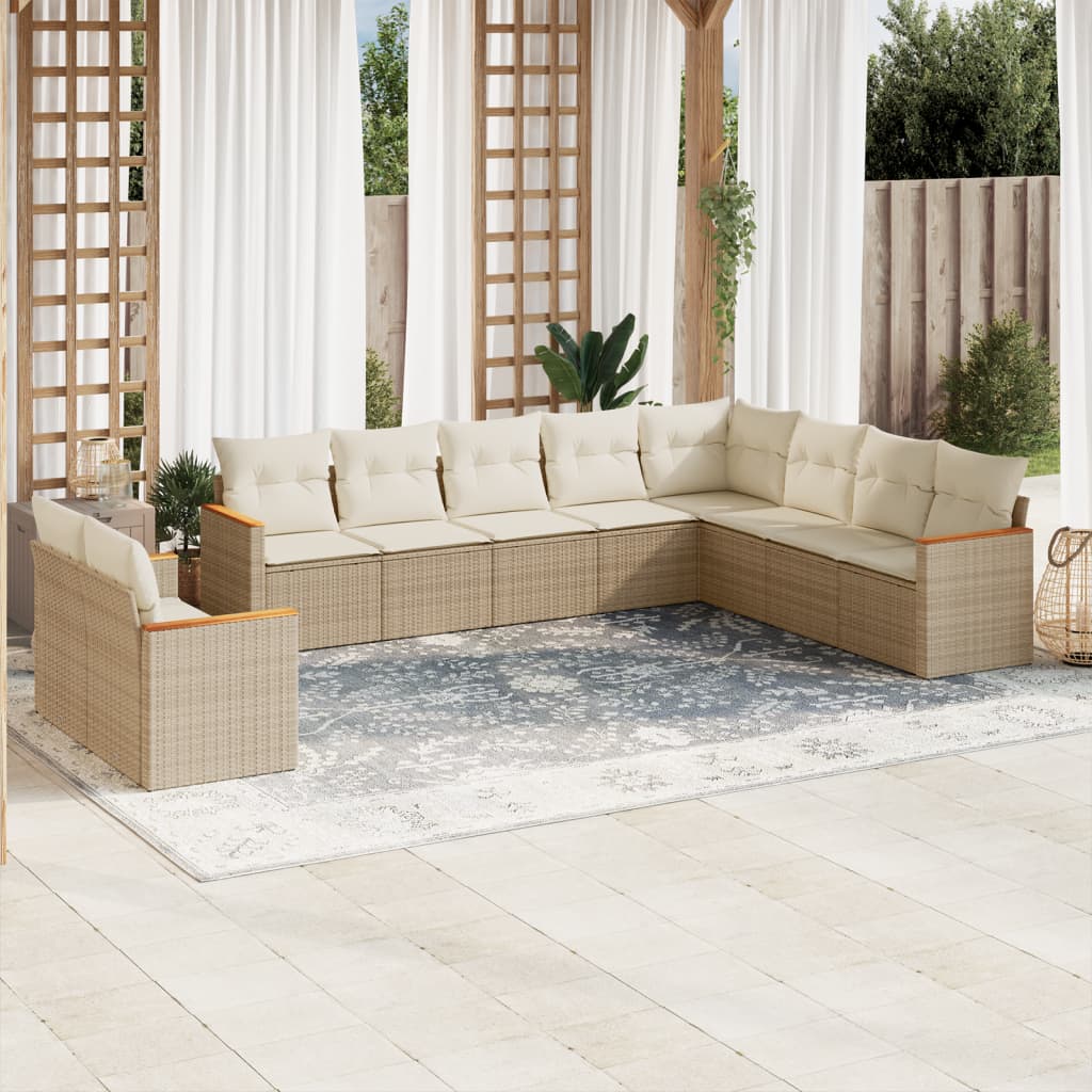 10-tlg. Garten-Sofagarnitur mit Kissen Beige Poly Rattan - Pazzar.ch