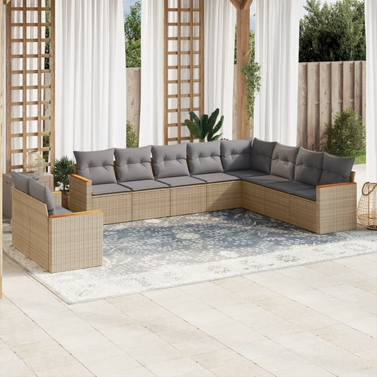 10-tlg. Garten-Sofagarnitur mit Kissen Beige Poly Rattan - Pazzar.ch