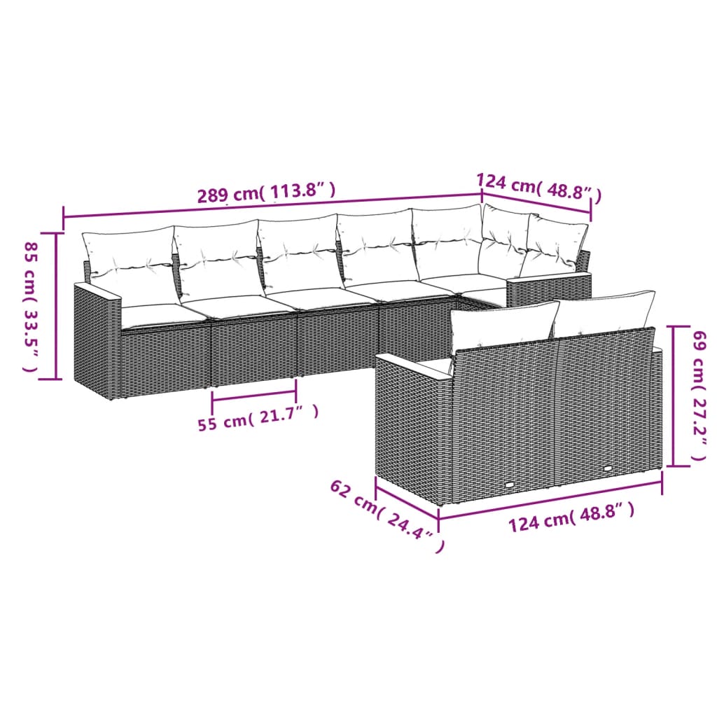 8-tlg. Garten-Sofagarnitur mit Kissen Grau Poly Rattan - Pazzar.ch
