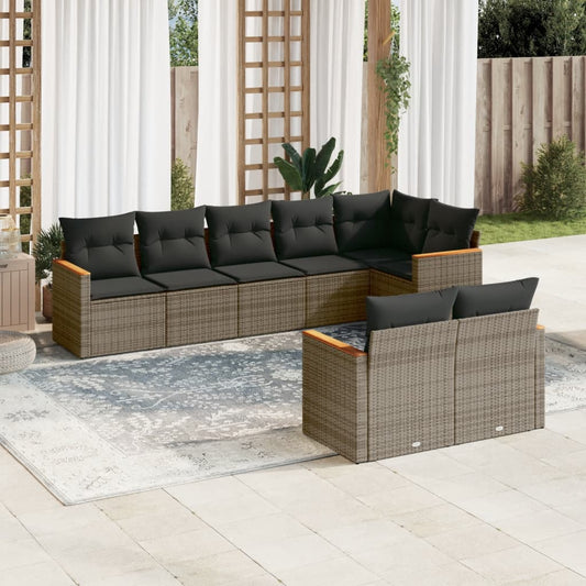 8-tlg. Garten-Sofagarnitur mit Kissen Grau Poly Rattan - Pazzar.ch