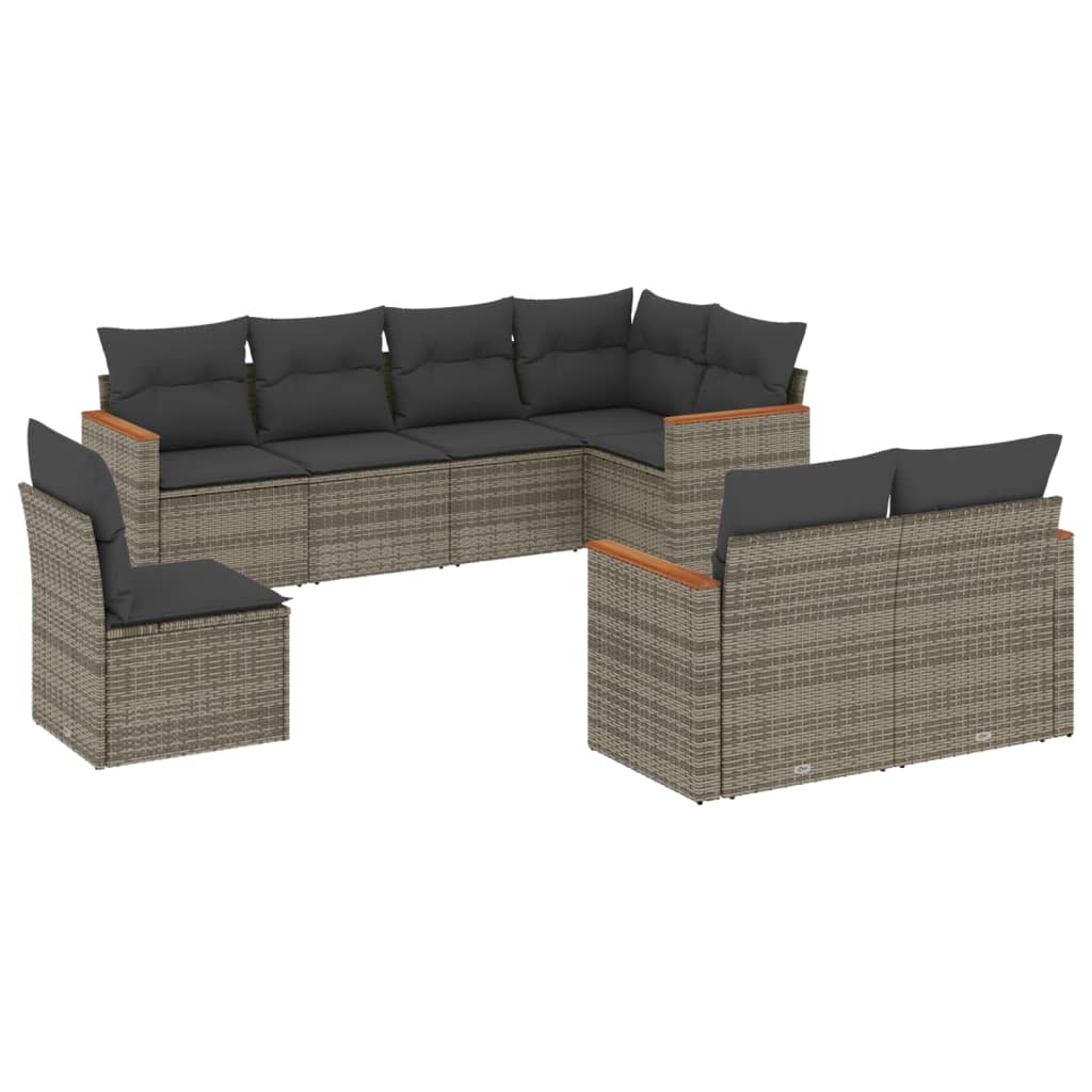 8-tlg. Garten-Sofagarnitur mit Kissen Grau Poly Rattan - Pazzar.ch