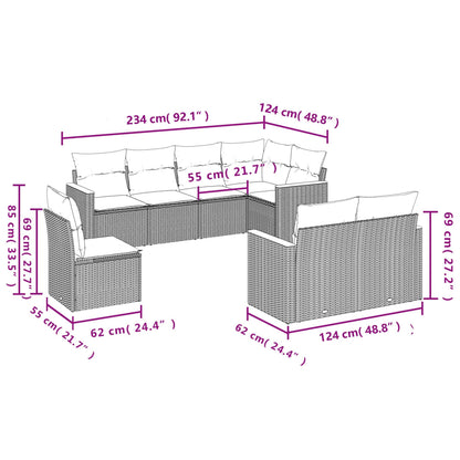 8-tlg. Garten-Sofagarnitur mit Kissen Grau Poly Rattan - Pazzar.ch
