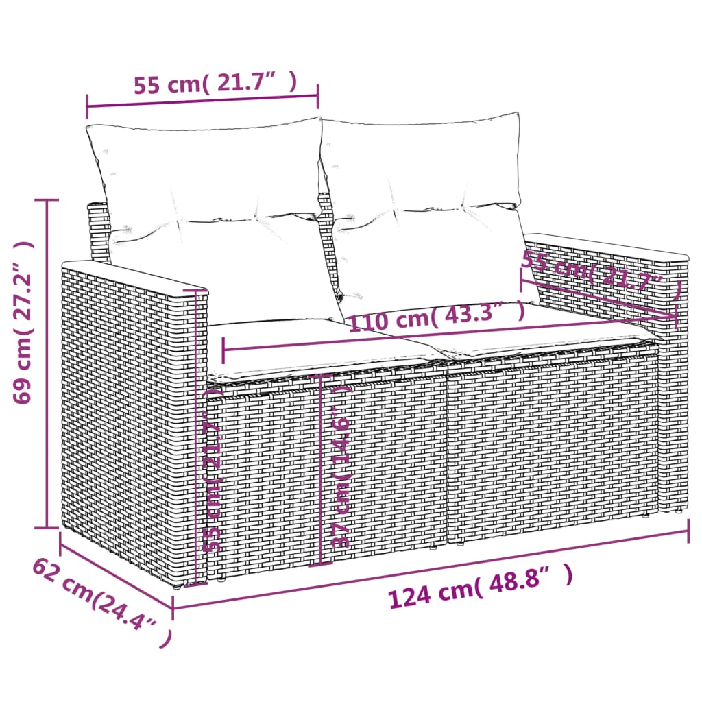 8-tlg. Garten-Sofagarnitur mit Kissen Grau Poly Rattan - Pazzar.ch