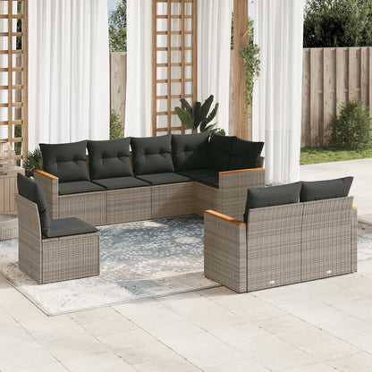 8-tlg. Garten-Sofagarnitur mit Kissen Grau Poly Rattan - Pazzar.ch
