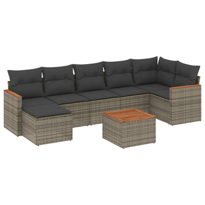 8-tlg. Garten-Sofagarnitur mit Kissen Grau Poly Rattan - Pazzar.ch