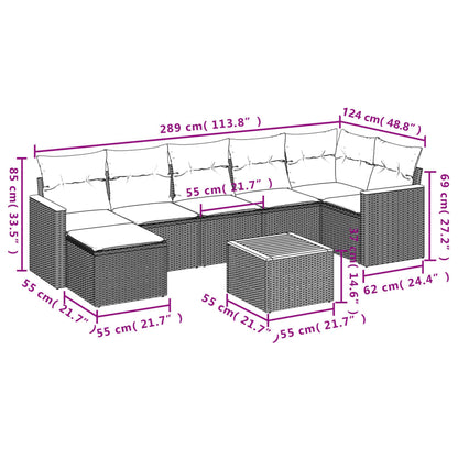 8-tlg. Garten-Sofagarnitur mit Kissen Grau Poly Rattan - Pazzar.ch