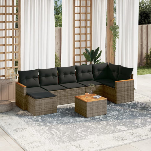 8-tlg. Garten-Sofagarnitur mit Kissen Grau Poly Rattan - Pazzar.ch