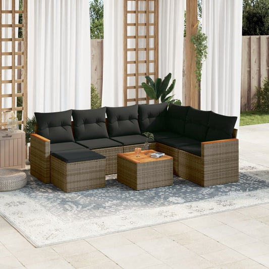 8-tlg. Garten-Sofagarnitur mit Kissen Grau Poly Rattan - Pazzar.ch