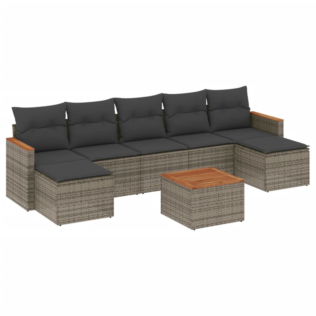 8-tlg. Garten-Sofagarnitur mit Kissen Grau Poly Rattan - Pazzar.ch