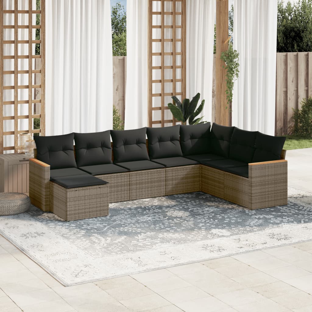 8-tlg. Garten-Sofagarnitur mit Kissen Grau Poly Rattan - Pazzar.ch
