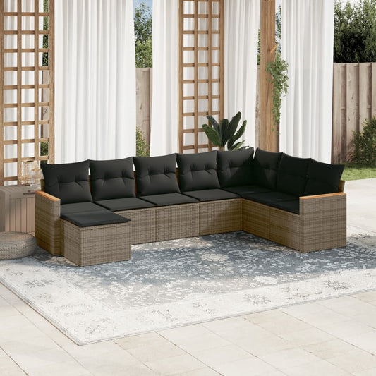 8-tlg. Garten-Sofagarnitur mit Kissen Grau Poly Rattan - Pazzar.ch