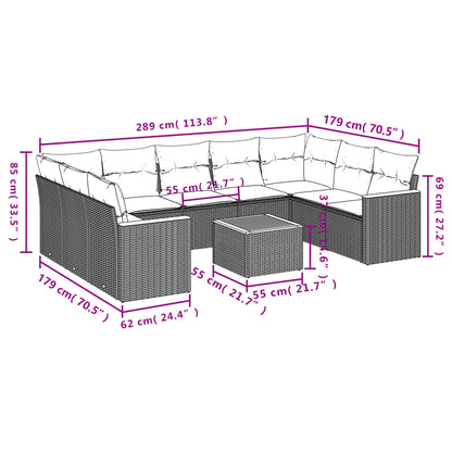 10-tlg. Garten-Sofagarnitur mit Kissen Schwarz Poly Rattan - Pazzar.ch