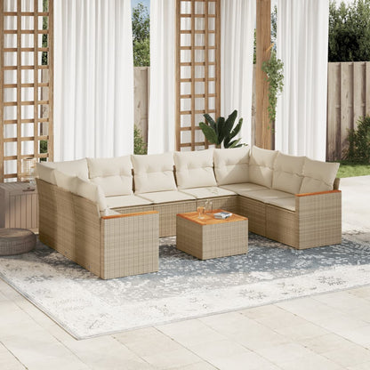 10-tlg. Garten-Sofagarnitur mit Kissen Beige Poly Rattan - Pazzar.ch