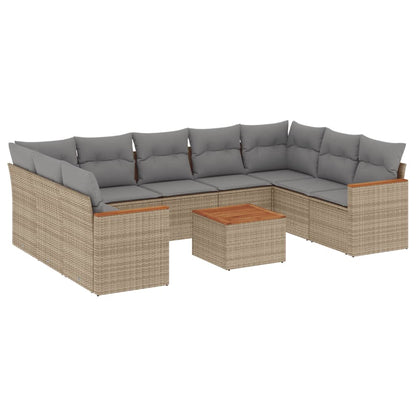 10-tlg. Garten-Sofagarnitur mit Kissen Beige Poly Rattan - Pazzar.ch