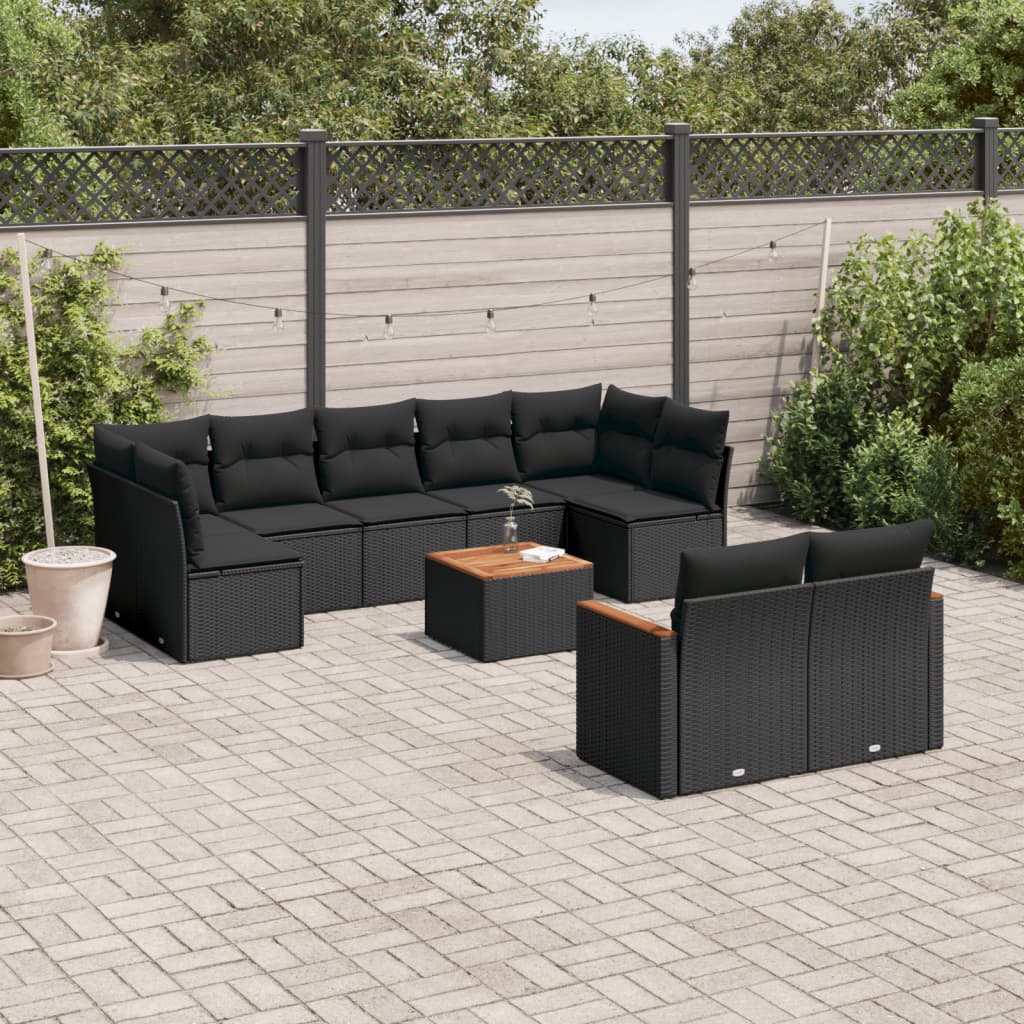 10-tlg. Garten-Sofagarnitur mit Kissen Schwarz Poly Rattan - Pazzar.ch