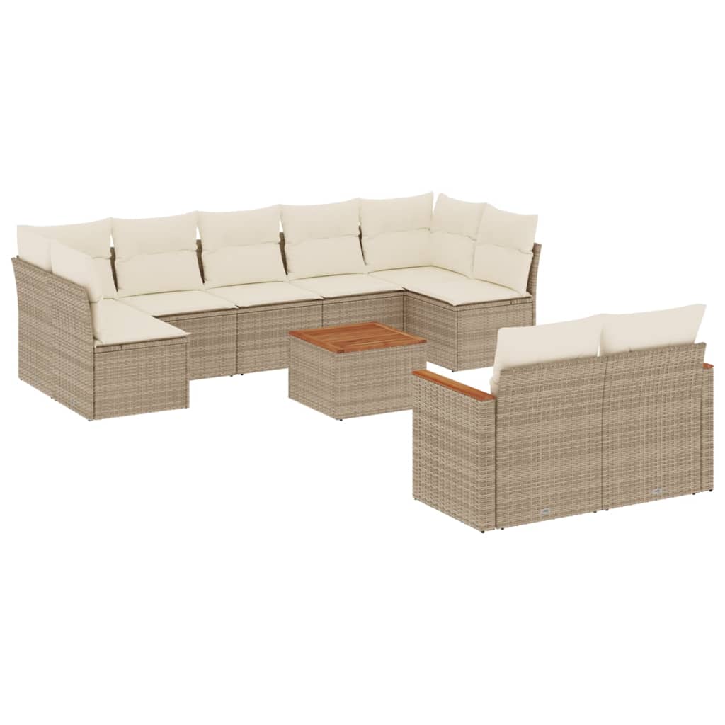 10-tlg. Garten-Sofagarnitur mit Kissen Beige Poly Rattan - Pazzar.ch