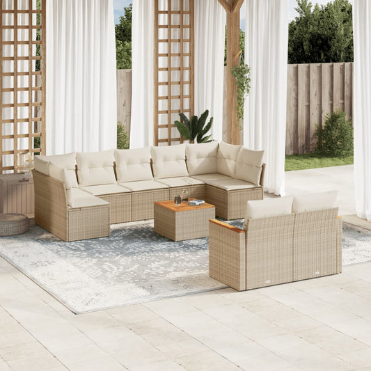 10-tlg. Garten-Sofagarnitur mit Kissen Beige Poly Rattan - Pazzar.ch