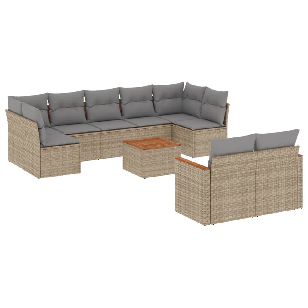 10-tlg. Garten-Sofagarnitur mit Kissen Beige Poly Rattan - Pazzar.ch