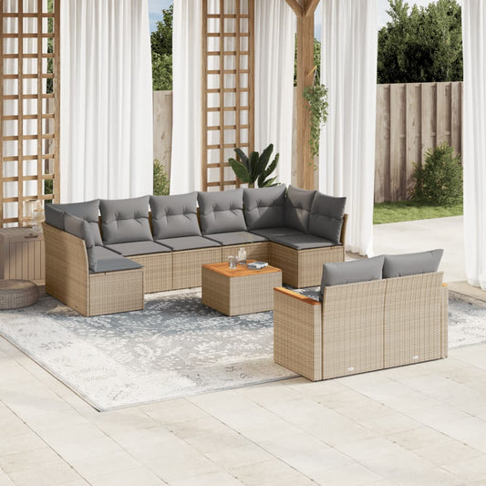 10-tlg. Garten-Sofagarnitur mit Kissen Beige Poly Rattan - Pazzar.ch