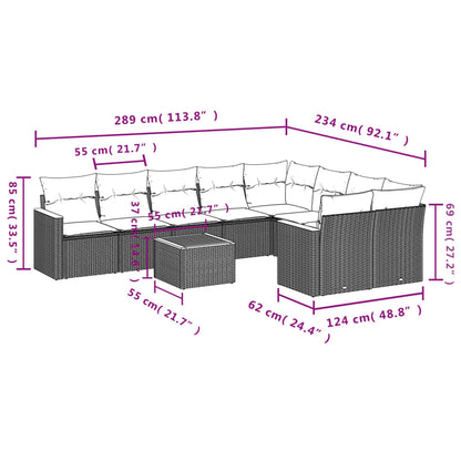 10-tlg. Garten-Sofagarnitur mit Kissen Schwarz Poly Rattan - Pazzar.ch