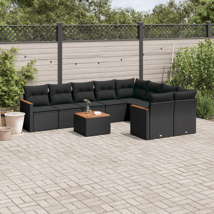 10-tlg. Garten-Sofagarnitur mit Kissen Schwarz Poly Rattan - Pazzar.ch