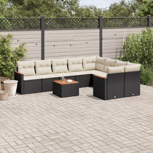 10-tlg. Garten-Sofagarnitur mit Kissen Schwarz Poly Rattan - Pazzar.ch