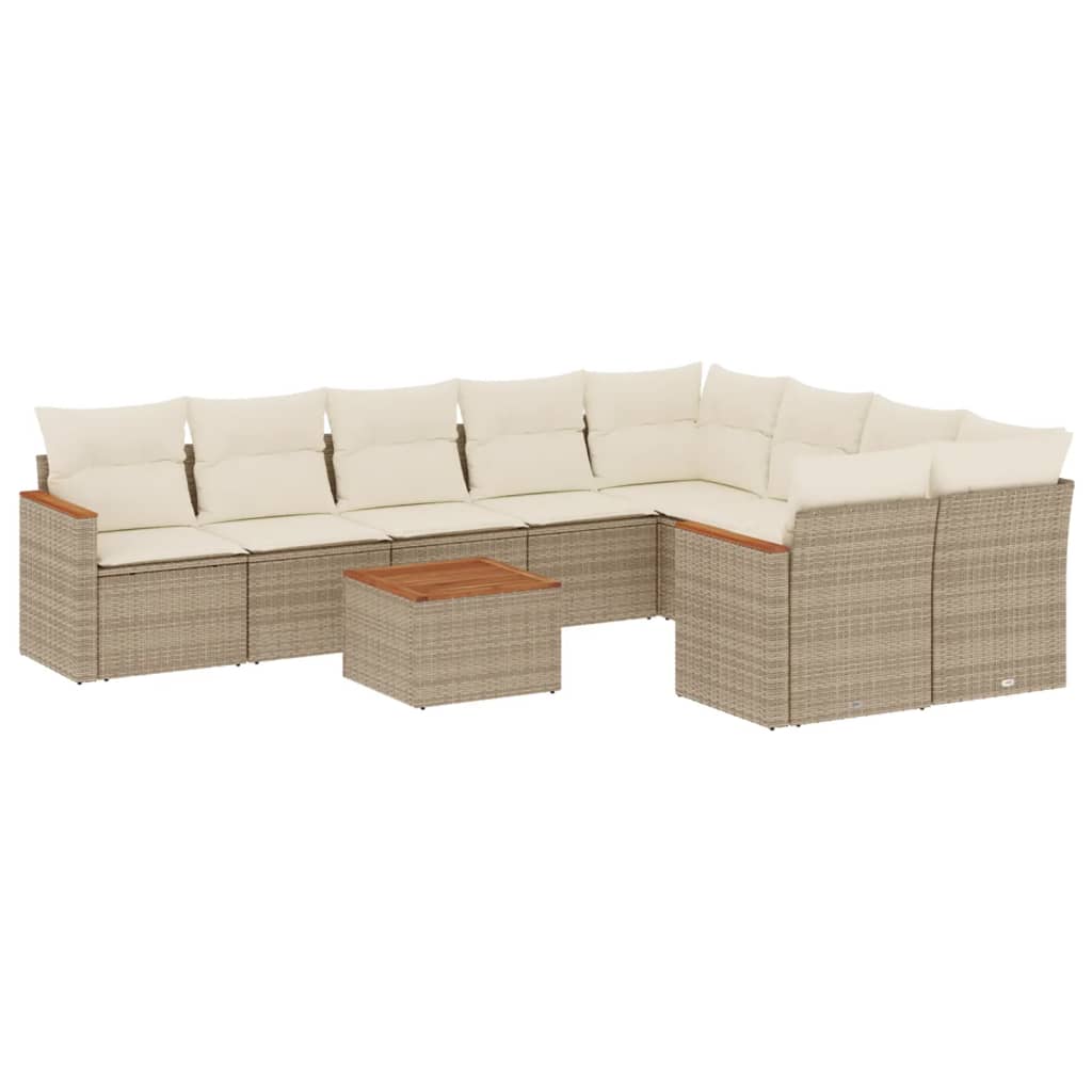 10-tlg. Garten-Sofagarnitur mit Kissen Beige Poly Rattan - Pazzar.ch