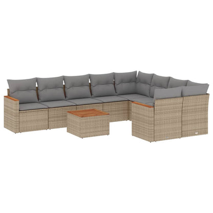 10-tlg. Garten-Sofagarnitur mit Kissen Beige Poly Rattan - Pazzar.ch